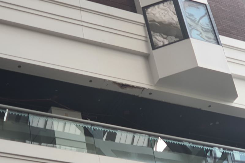 Commercial interior with visible water damage